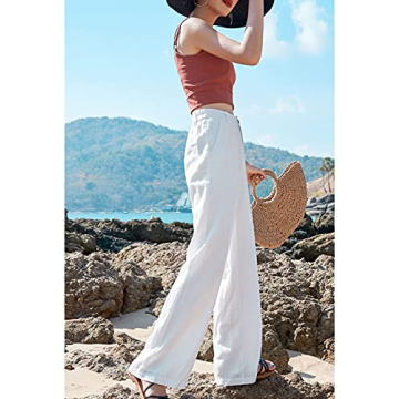 Hooever Women's White High Waisted Flow Pants for Summer