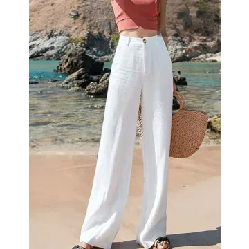 Hooever Women's White High Waisted Flow Pants for Summer