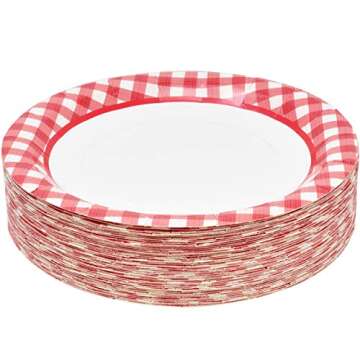 Gift Boutique 200 Pcs Red and White Gingham Party Supplies Set Paper Plate Napkin for Checkered Plai...