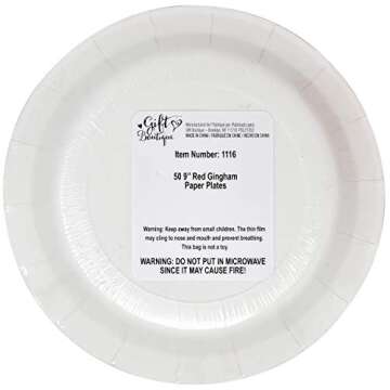 Gift Boutique 200 Pcs Red and White Gingham Party Supplies Set Paper Plate Napkin for Checkered Plaid Picnic BBQ Birthday Disposable Dinnerware Serve 50