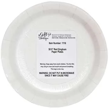 Gift Boutique 200 Pcs Red and White Gingham Party Supplies Set Paper Plate Napkin for Checkered Plaid Picnic BBQ Birthday Disposable Dinnerware Serve 50