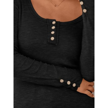 Kissfix Women's Long Sleeve Ribbed Henley Top Black XS