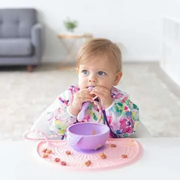 Bumkins Baby Bowl, Silicone Feeding Set with Suction for Baby and Toddler, Includes Spoon and Lid, First Feeding Set, Training Essentials for Baby Led Weaning for Babies 4 Months Up, Lavender