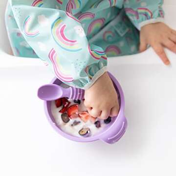 Bumkins Baby Bowl, Silicone Feeding Set with Suction for Baby and Toddler, Includes Spoon and Lid, First Feeding Set, Training Essentials for Baby Led Weaning for Babies 4 Months Up, Lavender