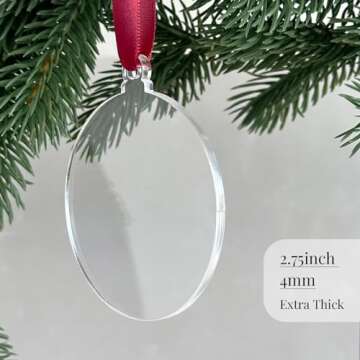 UNIQOOO Clear Round Acrylic Christmas Ornament 2024, DIY Bulk Blank Circle Bulb Xmas Bauble Tree Decorations, Stocking Name Tag, Holiday Tags, Momento, 4mm Extra Thick, 20 Pack
