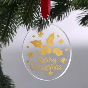 UNIQOOO Clear Round Acrylic Christmas Ornament 2024, DIY Bulk Blank Circle Bulb Xmas Bauble Tree Decorations, Stocking Name Tag, Holiday Tags, Momento, 4mm Extra Thick, 20 Pack