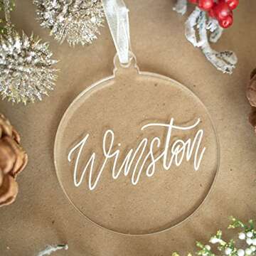 UNIQOOO Clear Round Acrylic Christmas Ornament 2024, DIY Bulk Blank Circle Bulb Xmas Bauble Tree Decorations, Stocking Name Tag, Holiday Tags, Momento, 4mm Extra Thick, 20 Pack