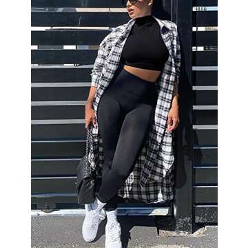 LCNBA Women's Long Sleeve Crop Top Turtleneck Sexy Basic Cropped Tops Shirt Black Small