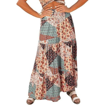 EARKOHA 2024 Womens Summer Boho Maxi Skirt Elastic High Waisted A-Line Flowy Beach Skirts Vintage Bo...