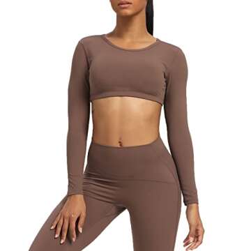 Aoxjox Long Sleeve Crop Tops for Women Clarissa Backless Workout Cropped T Shirt Top (Fudge Coffee, Large)