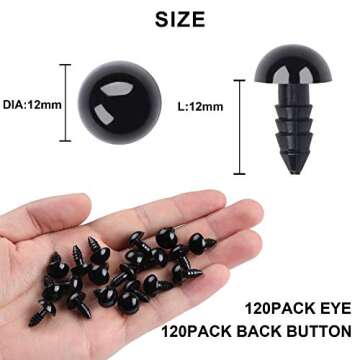 UPINS 120PCS Plastic Safety Crochet Eyes Bulk with 120PCS Washers for Crochet Crafts (0.48Inch/12mm)
