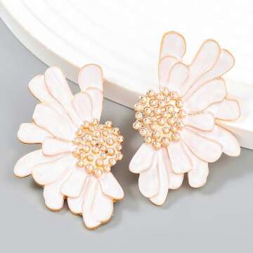 Gold Statement Earrings for Women Large Gold Earrings Gold Flower Floral Drop Earrings Ginkgo Leaf E...