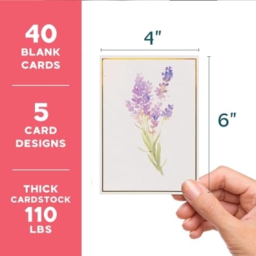 Elegant Floral Blank Notecards with Envelopes - 40 Piece Set