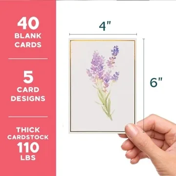 Elegant Floral Blank Notecards with Envelopes - 40 Piece Set