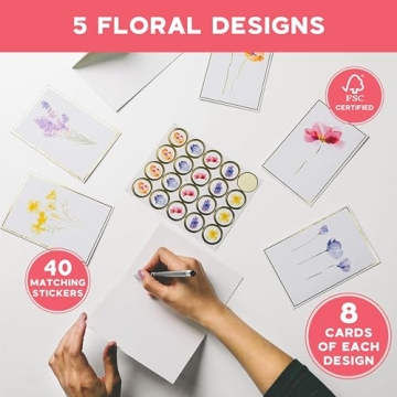 Elegant Floral Blank Notecards with Envelopes - 40 Piece Set