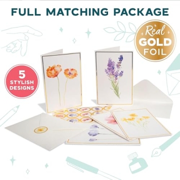 Elegant Floral Blank Notecards with Envelopes - 40 Piece Set
