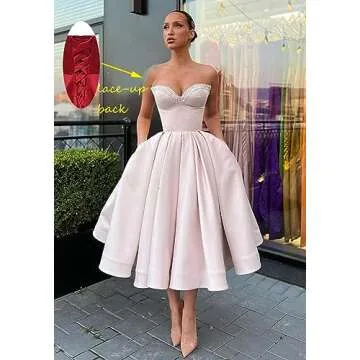 Kibbih Women's Short Prom Dresses Ruched A-line Satin Sequins Tea Length Formal Evening Party Dress ...