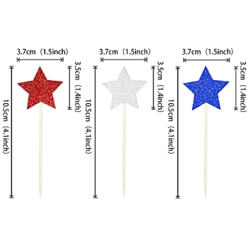 36 PCS Glitter Star Independence Day Cupcake Toppers