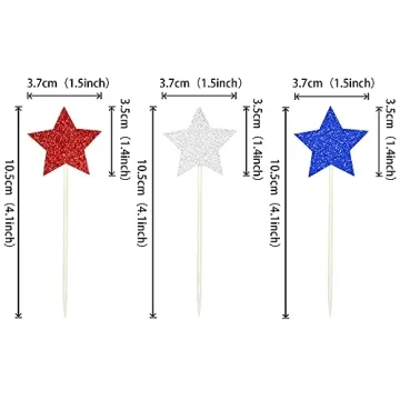 36 PCS Glitter Star Independence Day Cupcake Toppers