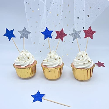36 PCS Glitter Star Independence Day Cupcake Toppers