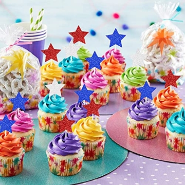 36 PCS Glitter Star Independence Day Cupcake Toppers