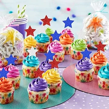 36 PCS Glitter Star Independence Day Cupcake Toppers