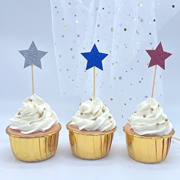 36 PCS Glitter Star Independence Day Cupcake Toppers
