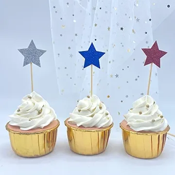 36 PCS Glitter Star Independence Day Cupcake Toppers