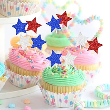 36 PCS Glitter Star Independence Day Cupcake Toppers