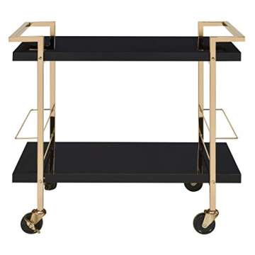 OSP Home Furnishings Alios Modern Serving Cart, Black Gloss Finish and Gold Frame