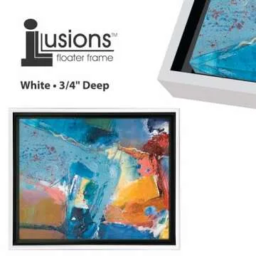 Creative Mark Illusions Floater Frame For 3/4" Deep Canvases - 12x12 White - Set of 6 - For Galleries & Home Decor - Wood Float Frame for Canvas Paintings- Complete Hanging Hardware