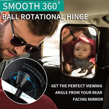 funbliss Baby Car Mirror Safely Monitor Infant Child in Rear Facing Car Seat,Car Mirror Baby Rear Facing Seat，No Assembly Required, Safer，Best Newborn Car Seat Accessories, Shatterproof
