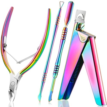 Nail Clippers for Acrylic Nails, Nail Cutter, False Nail Tips Clipper, Stainless Steel Rainbow Color...