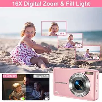 Digital Camera, Kids Camera with 32GB Card FHD 1080P 44MP Vlogging LCD Screen 16X Zoom Compact Portable Mini Rechargeable Gifts for Students Teens Adults Girls Boys-Black, (DC403Black)