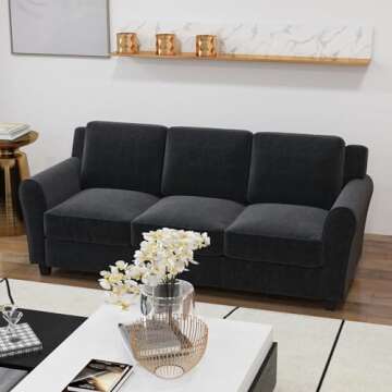 Bonzy Home 80.7" Black Sofa for Living Room, 3 Seater Comfy Sofa Couch, Modern Couch with Thick Cushion for Apartment Office