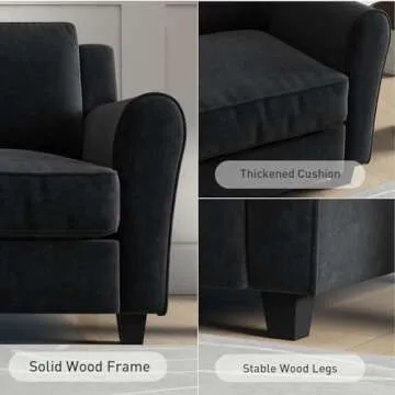 Bonzy Home 80.7" Black Sofa for Living Room, 3 Seater Comfy Sofa Couch, Modern Couch with Thick Cushion for Apartment Office