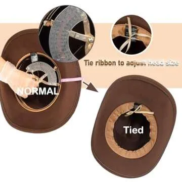 Brown Cowboy Hat for Women Men, Classic Felt Fedora Western Hat with Gus Buckle Belt, Rolled Wide Brim Retro Rodeo Cowgirl Hat