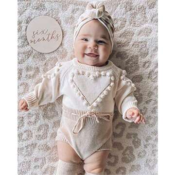 WALLARENEAR Newborn Baby Girl Sweater Romper Heart Long Sleeve Knitted Bodysuit Jumpsuit Fall Winter...