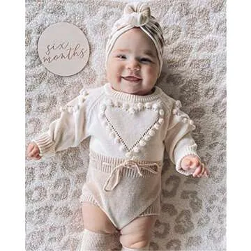 WALLARENEAR Newborn Baby Girl Sweater Romper Heart Long Sleeve Knitted Bodysuit Jumpsuit Fall Winter...