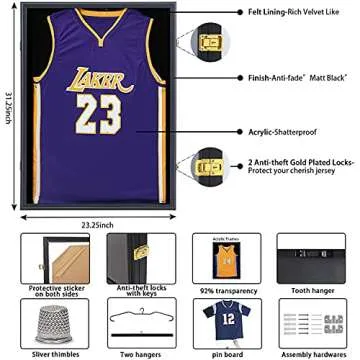 Jersey Display Frame Case, Large Lockable Shadow Box Sports Jersey Frame with 98% UV Protection Acry...