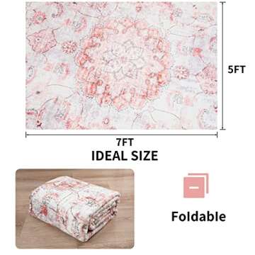 auruge Area Rug - 5x7 Indoor Vintage Rugs Non-Slip Backing Pink Carpet Non Shedding & Machine Washable Rug for Dining Room Living Room Bedroom Office