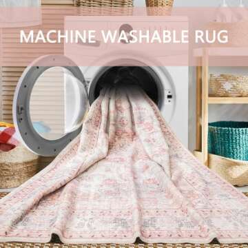 auruge Area Rug - 5x7 Indoor Vintage Rugs Non-Slip Backing Pink Carpet Non Shedding & Machine Washable Rug for Dining Room Living Room Bedroom Office