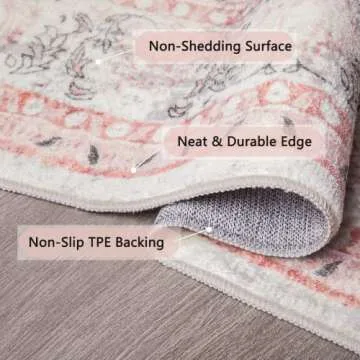 Auruge 5x7 Area Rug - Stylish Pink Non-Slip Carpet