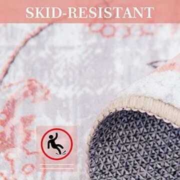 auruge Area Rug - 5x7 Indoor Vintage Rugs Non-Slip Backing Pink Carpet Non Shedding & Machine Washable Rug for Dining Room Living Room Bedroom Office