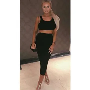 GOBLES Women's Sexy Summer Outfits Bodycon Tank Top Midi Skirt 2 Piece Dress