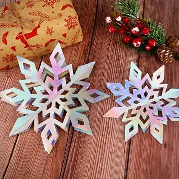 JULMELON 15Pcs Frozen 3D Hanging Snowflakes Decorations, Holographic Snowflakes Garland Silver Snowflakes for Winter Wonderland Decorations Frozen Birthday Party Supplies