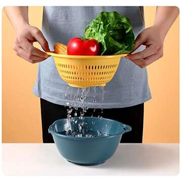 LRECNOM 6 Pieces Tiny (Super Small) Size Drain Colander Plastic Set, for Placing and Washing Fruit， Draining Quickly. Tiny Size, Great for Smaller Items to Drain（blue）