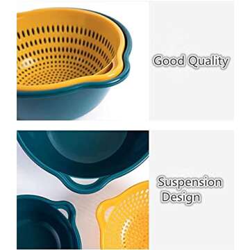 LRECNOM 6 Pieces Tiny (Super Small) Size Drain Colander Plastic Set, for Placing and Washing Fruit， Draining Quickly. Tiny Size, Great for Smaller Items to Drain（blue）