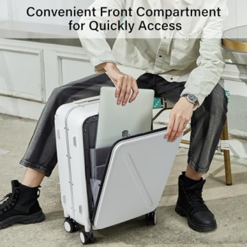 MILADA Luggage Hard Shell Suitcases Airline Approved Carry On Luggage 22x14x9 TSA Approved Luggage 20 Inch Front Opening Pocket Suitcase with Wheels Travel Luggage Wide Handle, White