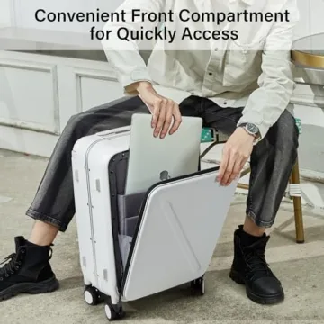 MILADA Luggage Hard Shell Suitcases Airline Approved Carry On Luggage 22x14x9 TSA Approved Luggage 20 Inch Front Opening Pocket Suitcase with Wheels Travel Luggage Wide Handle, White